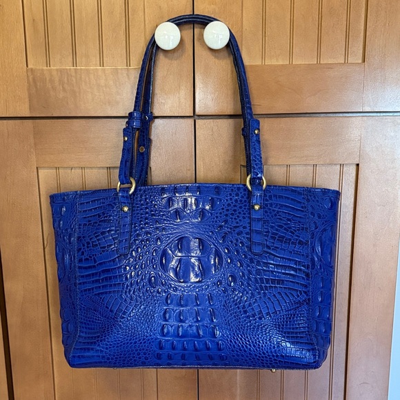Brahmin Blue Crocodile Embossed Asher Tote Bag - Picture 2 of 8